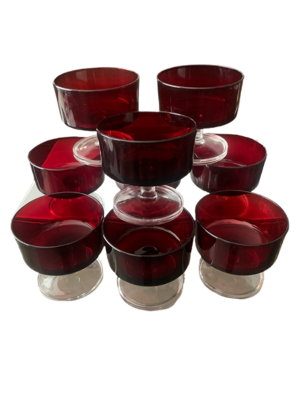 Vintage Luminarc Ruby Red 3" Dessert Sherbet Footed Glass Bowl Lot of 9 France